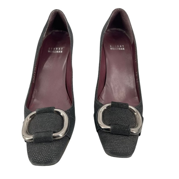 STUART WEITZMAN Black Textured Buckle Detail Heels Size 7.5 - Picture 4 of 7